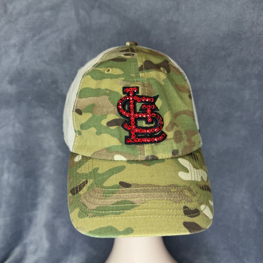 '47‎ Brand St. Louis Cardinals Hat Women OSFA Camo Red Rhinestone Trucker Cap